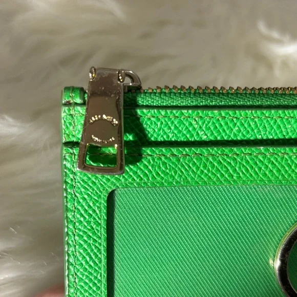 Coach Green Leather Zip Card Holder with Key Ring - Picture 9 of 11